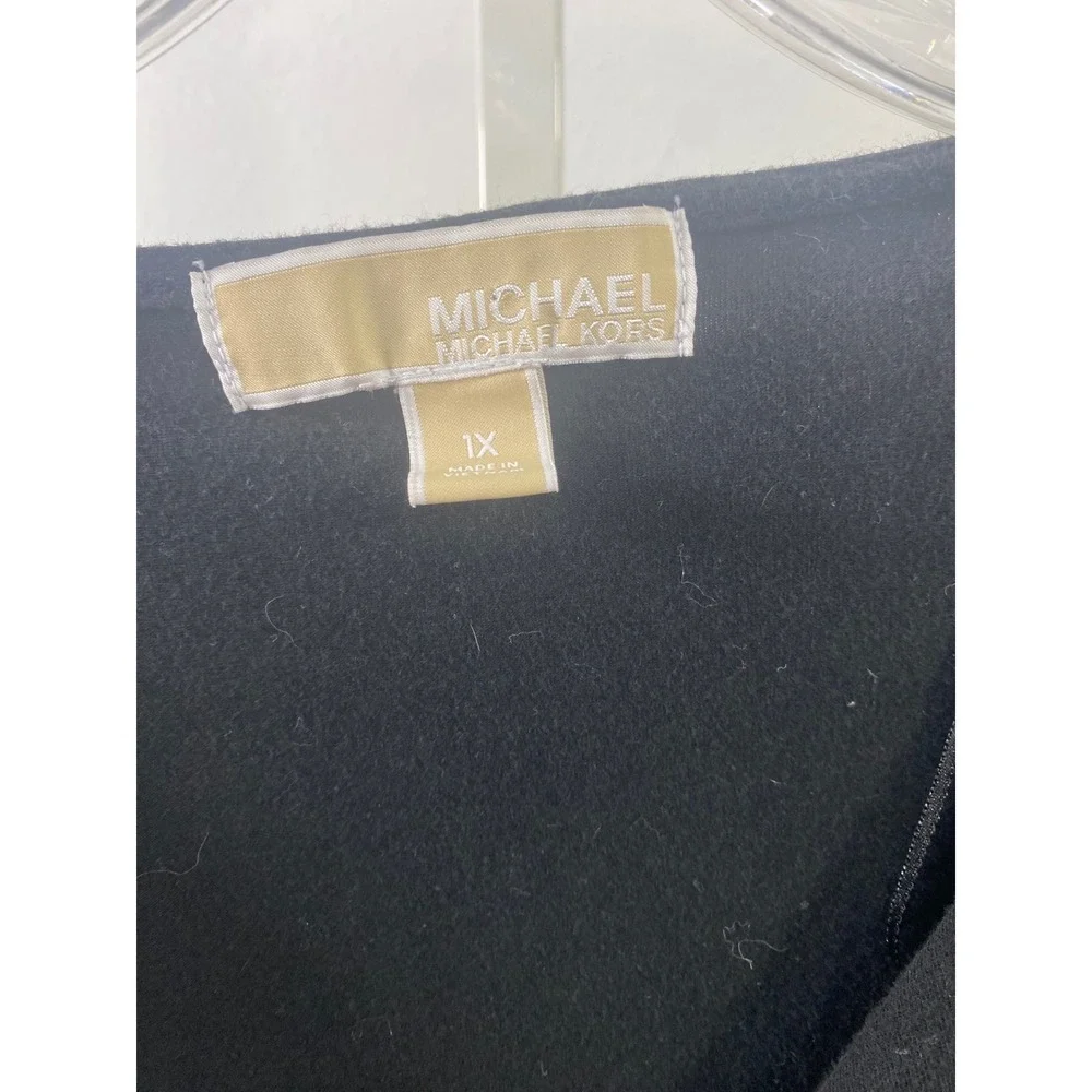 Michael Michael Kors Black 3/4 Sleeve V-Neck‎ Zip Ruched Front Top Plus Size 1X